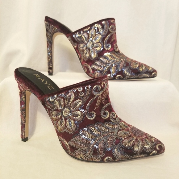 RAYE Shoes - Raye Embroidered Sequin Stiletto Mules Size 7.5